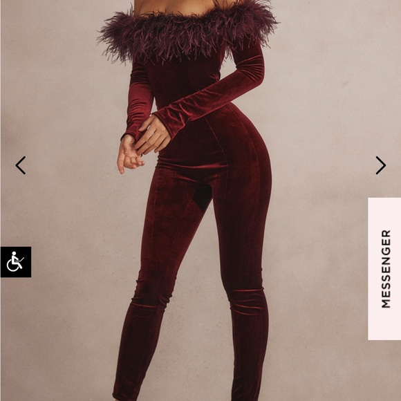 House of CB Pants - House of CB SALIMA Black Cherry Velvet Jumpsuit